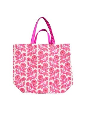 GOOSEBERRY MOON ~ Oversize Pink Floral Canvas Tote w/Water Resistant Interior